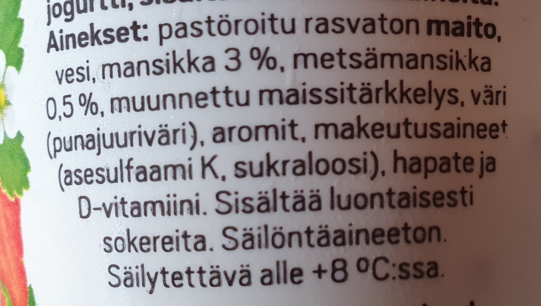Mansikka - Metsämansikka 42 Valiojogurtti - Ainesosat - fi