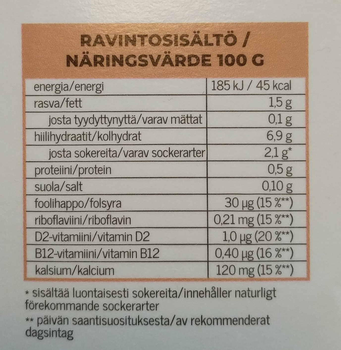 Suomalainen Kaurajuoma - Ravintosisältö - fi