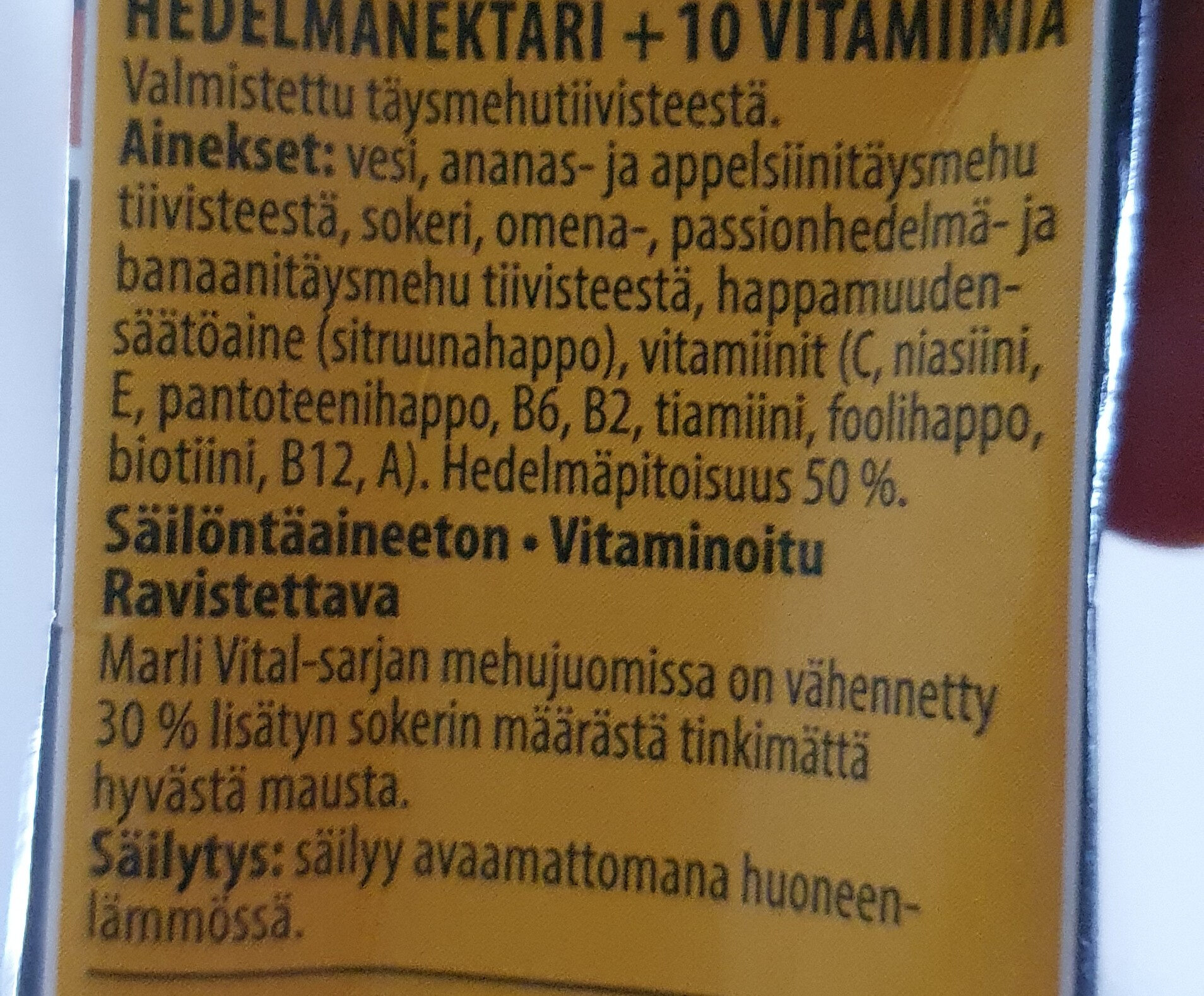 Vital Hedelmänektari + 10 vitamiinia - Ainesosat - fi