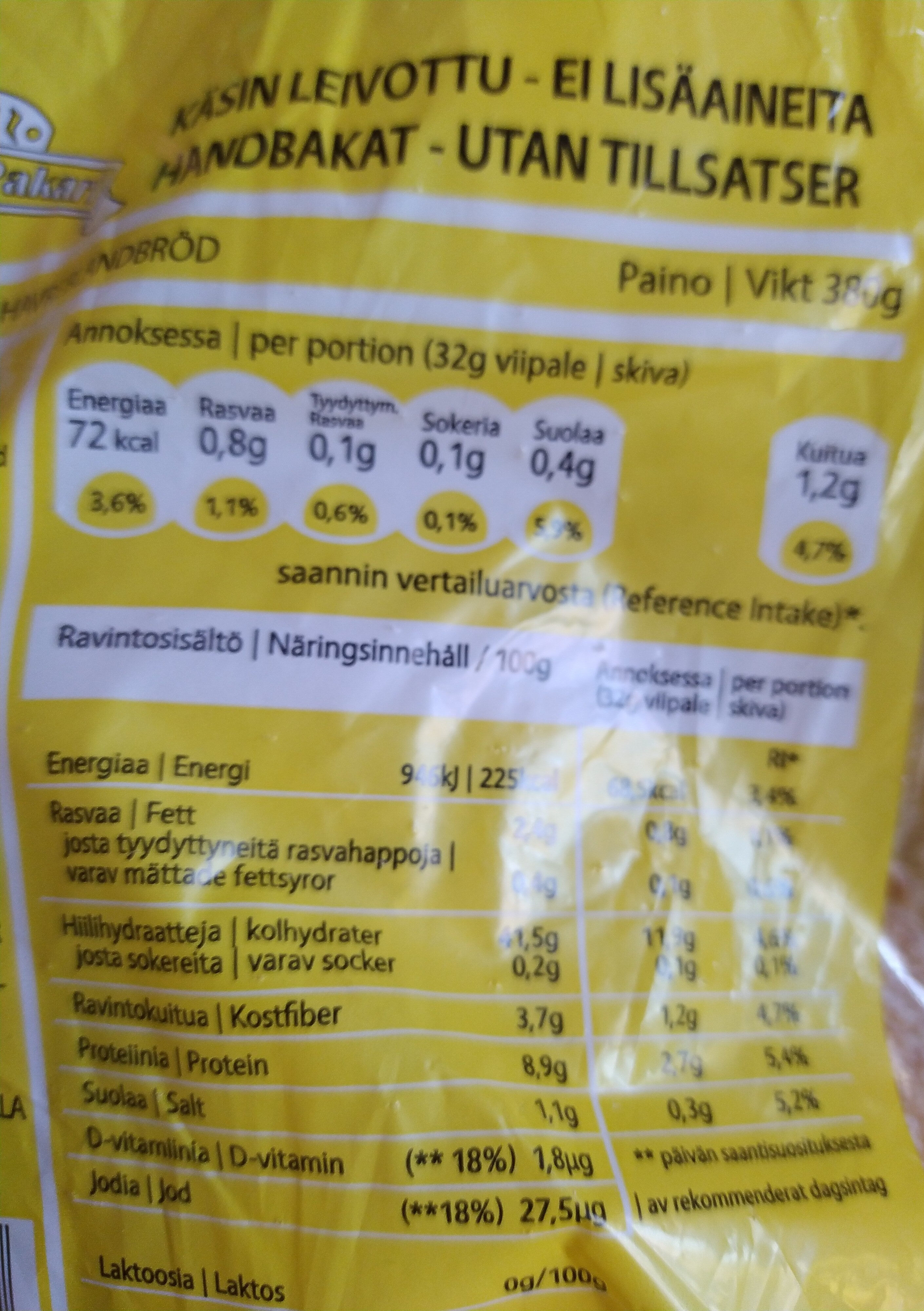 Kauraleipä - Ravintosisältö - fi