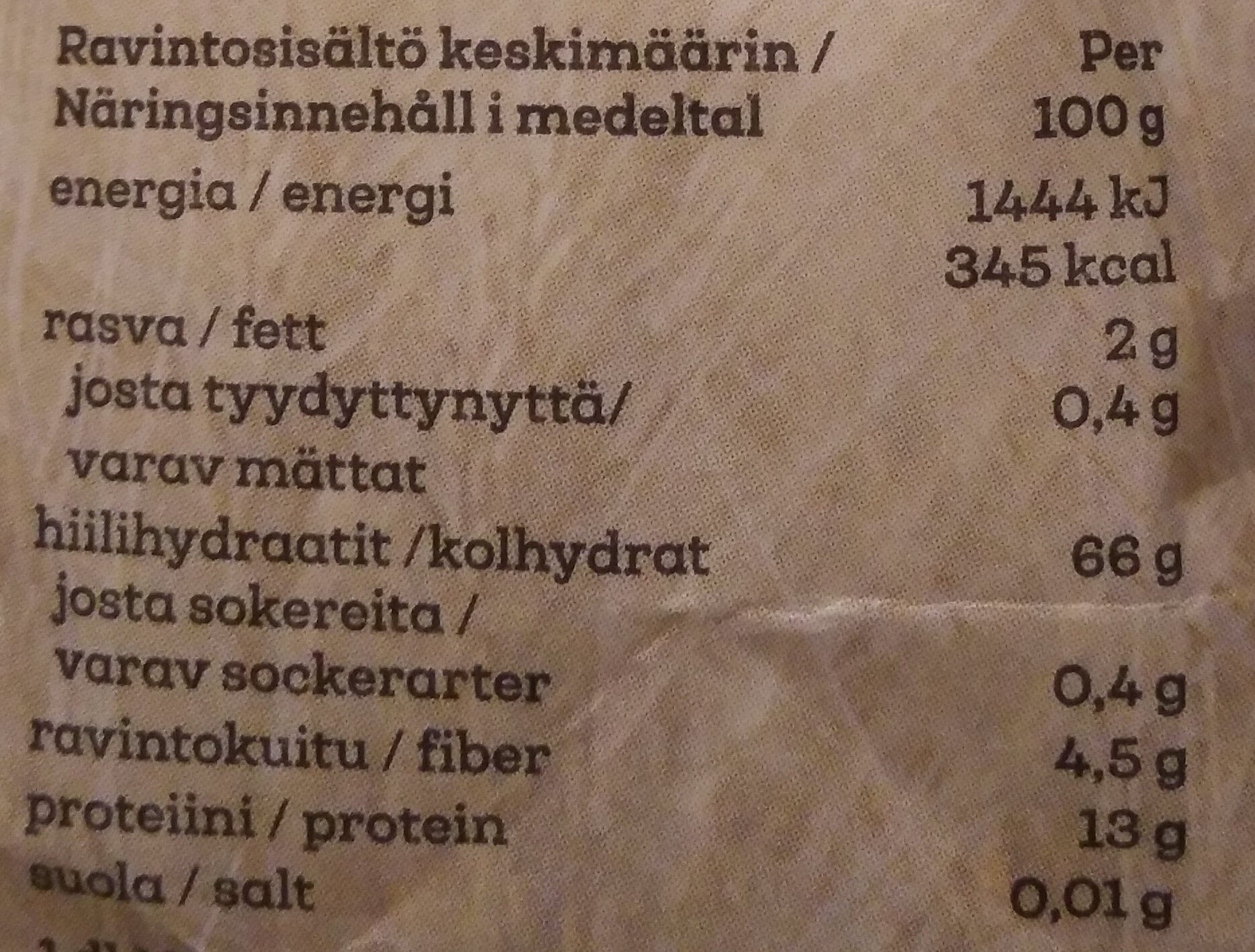 Emännän puolikarkea vehnäjauho - Ravintosisältö - fi