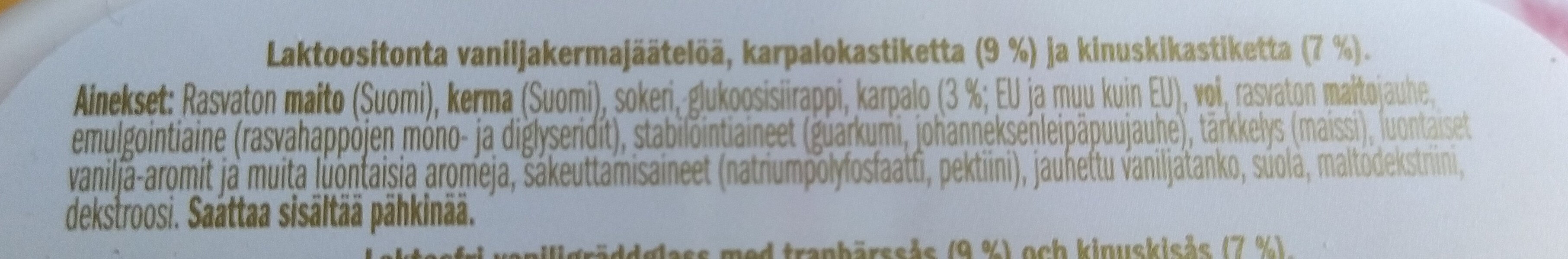 Karpalo & kinuski kermajäätelö - Ainesosat - fi